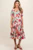 Cream Floral Puff Sleeve Maternity Midi Dress sold by Pinkblush