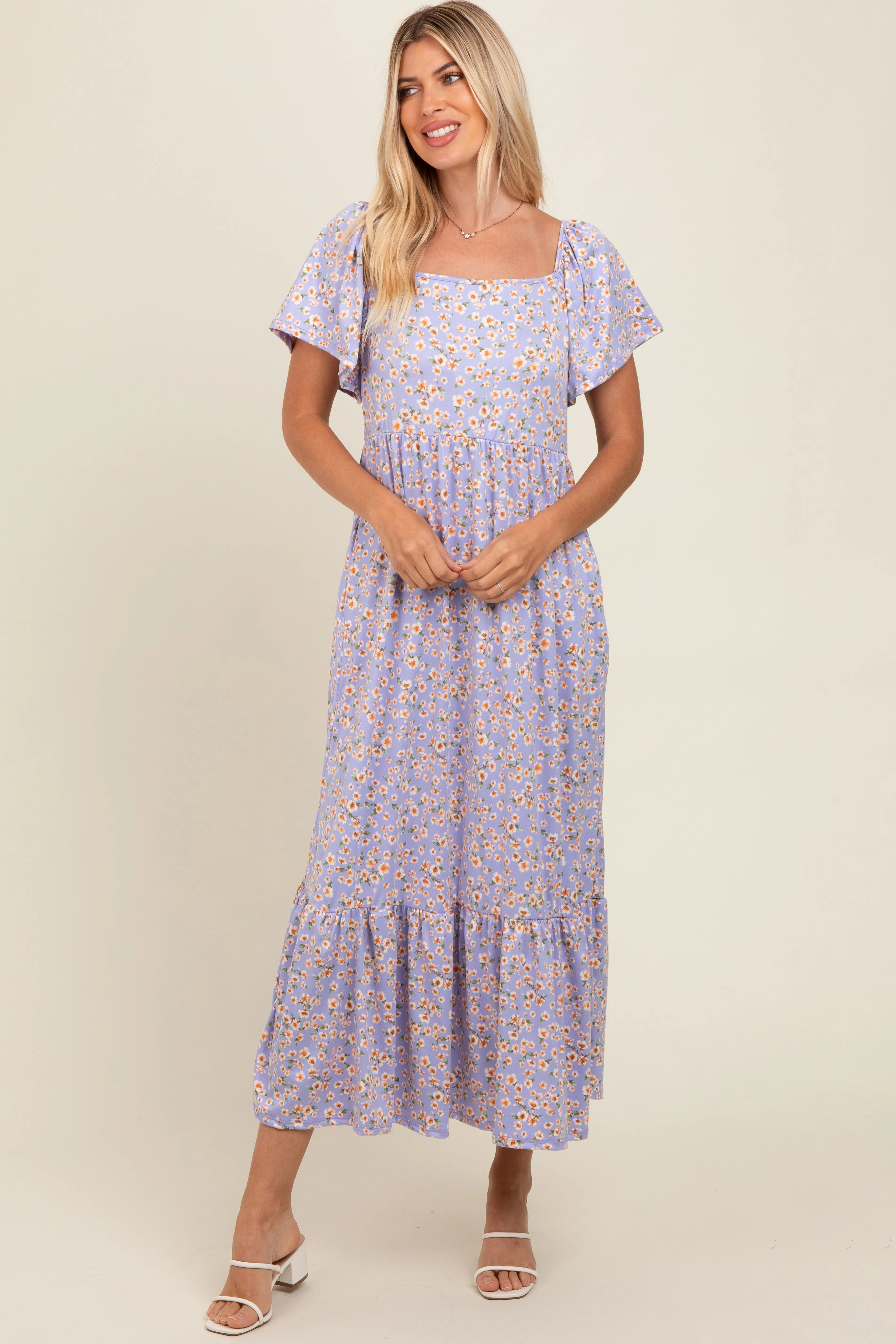 Lavender Floral Short Sleeve Maxi Dress sold by Pinkblush