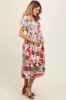 Cream Floral Puff Sleeve Maternity Midi Dress sold by Pinkblush