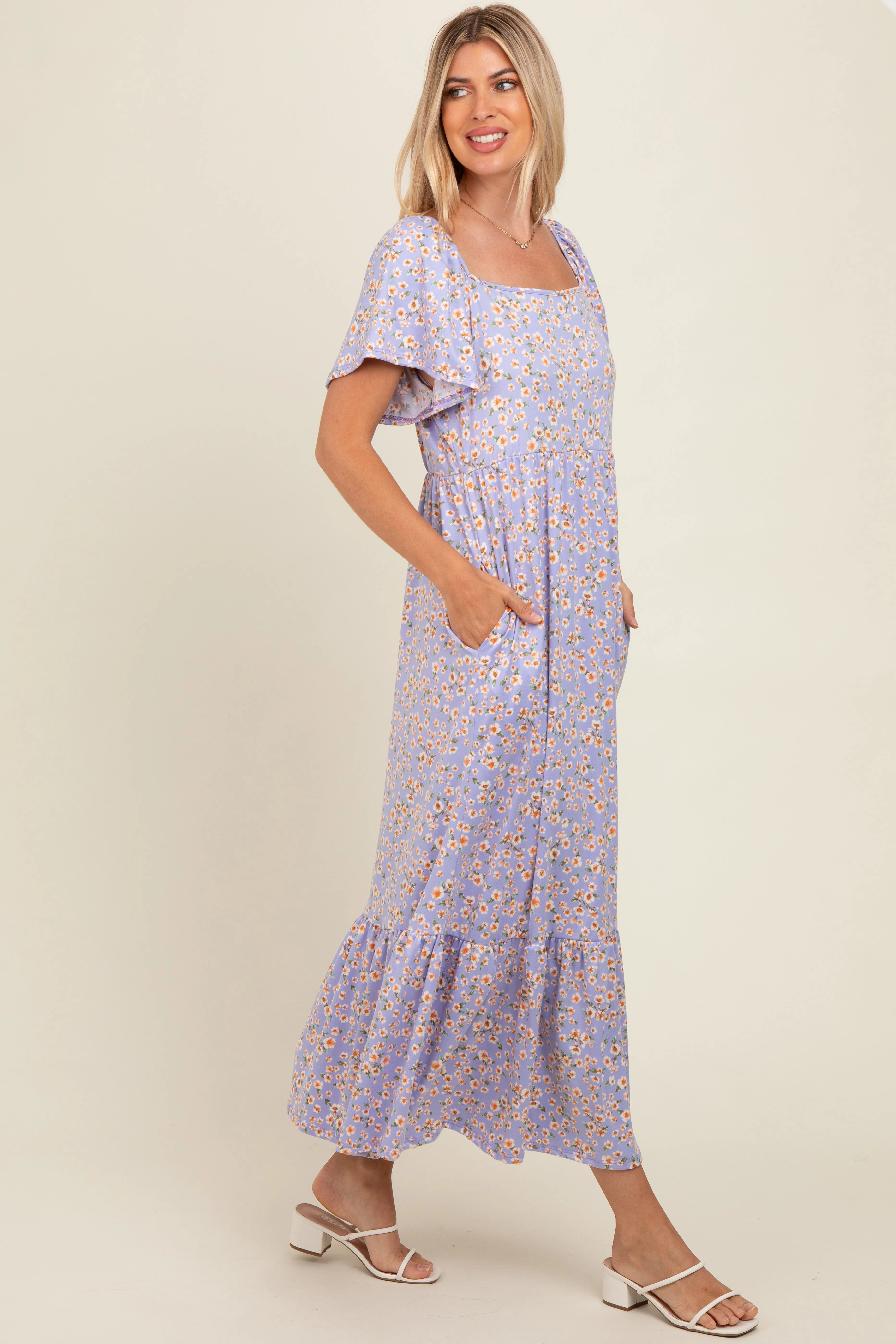 Lavender Floral Short Sleeve Maxi Dress sold by Pinkblush product image thumbnail 2