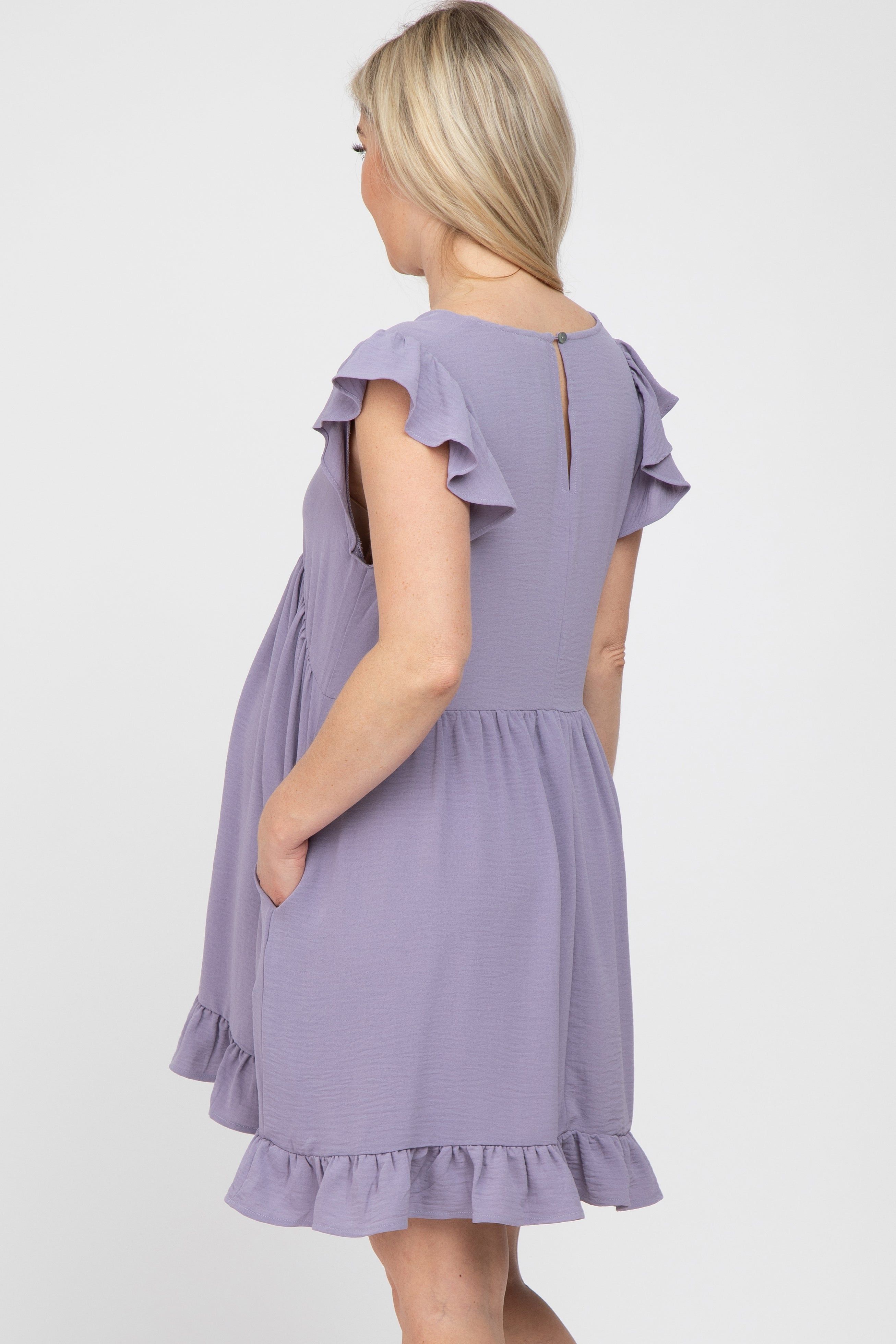 Lavender Ruffle Hem V-Neck Maternity Dress sold by Pinkblush product image thumbnail 4
