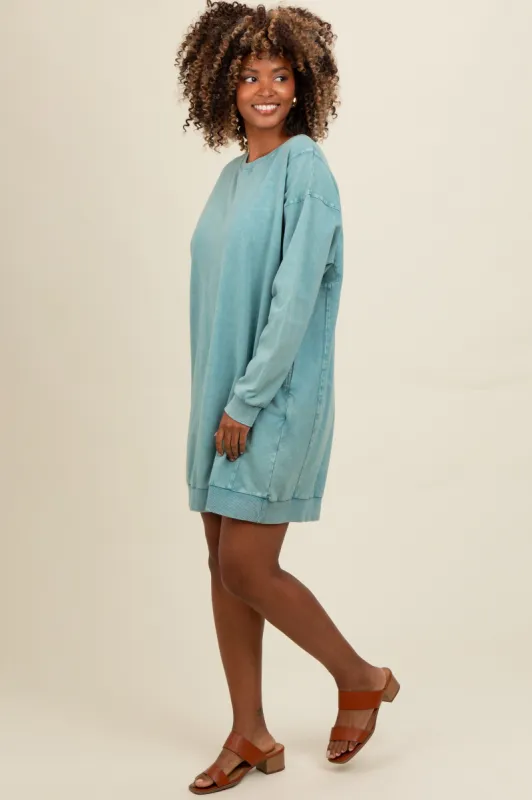 Teal Mineral Wash Sweatshirt Dress sold by Pinkblush
