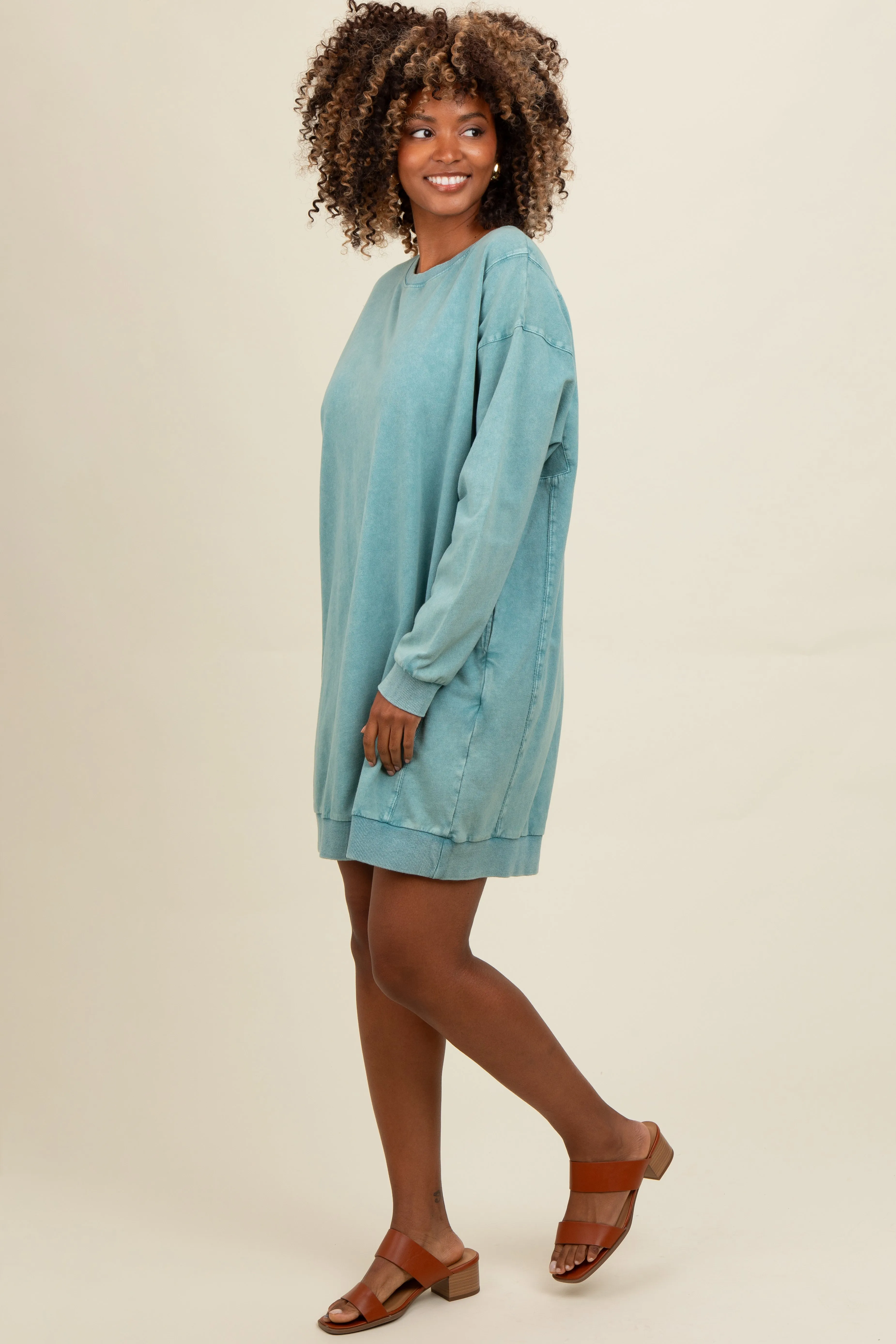Teal Mineral Wash Sweatshirt Dress sold by Pinkblush