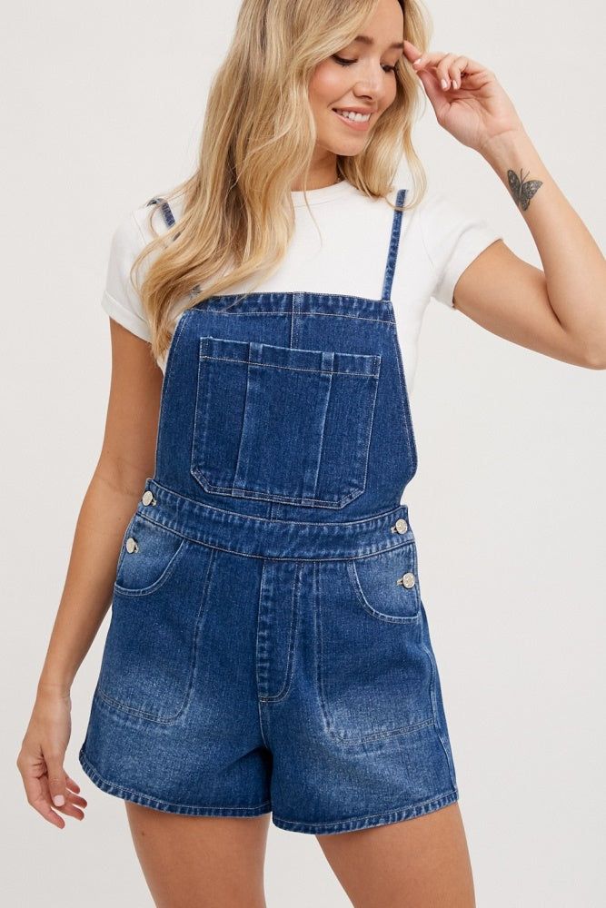 Medium Wash Denim Overall Shorts sold by Pinkblush product image thumbnail 2