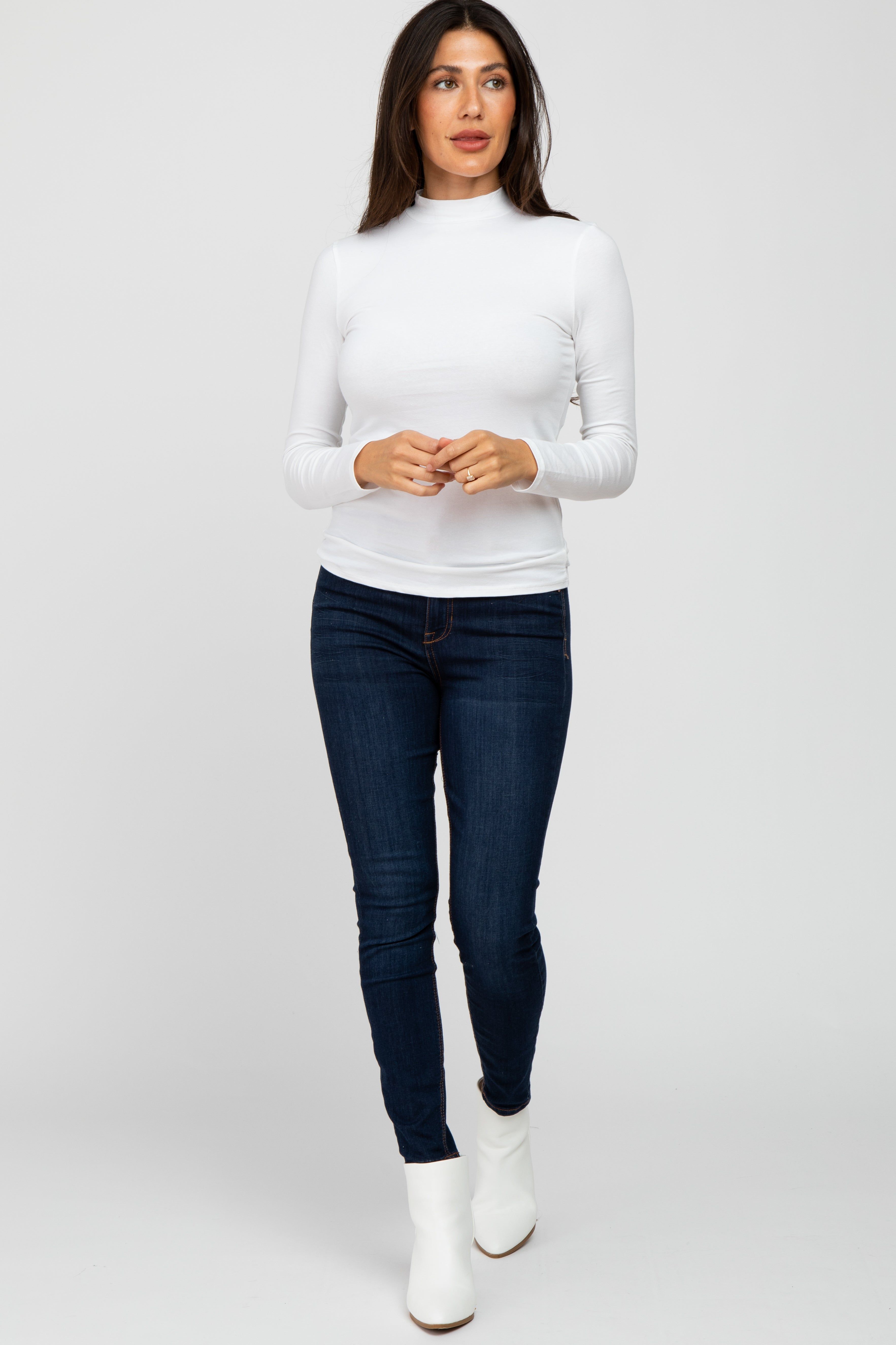 White Fitted Mock Neck Long Sleeve Top sold by Pinkblush product image thumbnail 2
