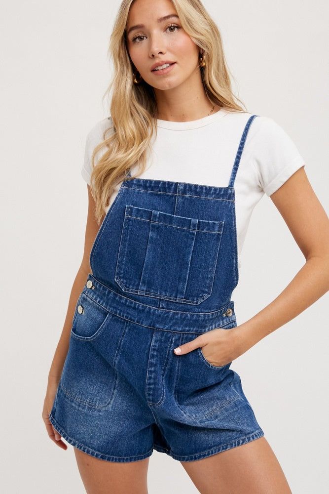 Medium Wash Denim Overall Shorts sold by Pinkblush
