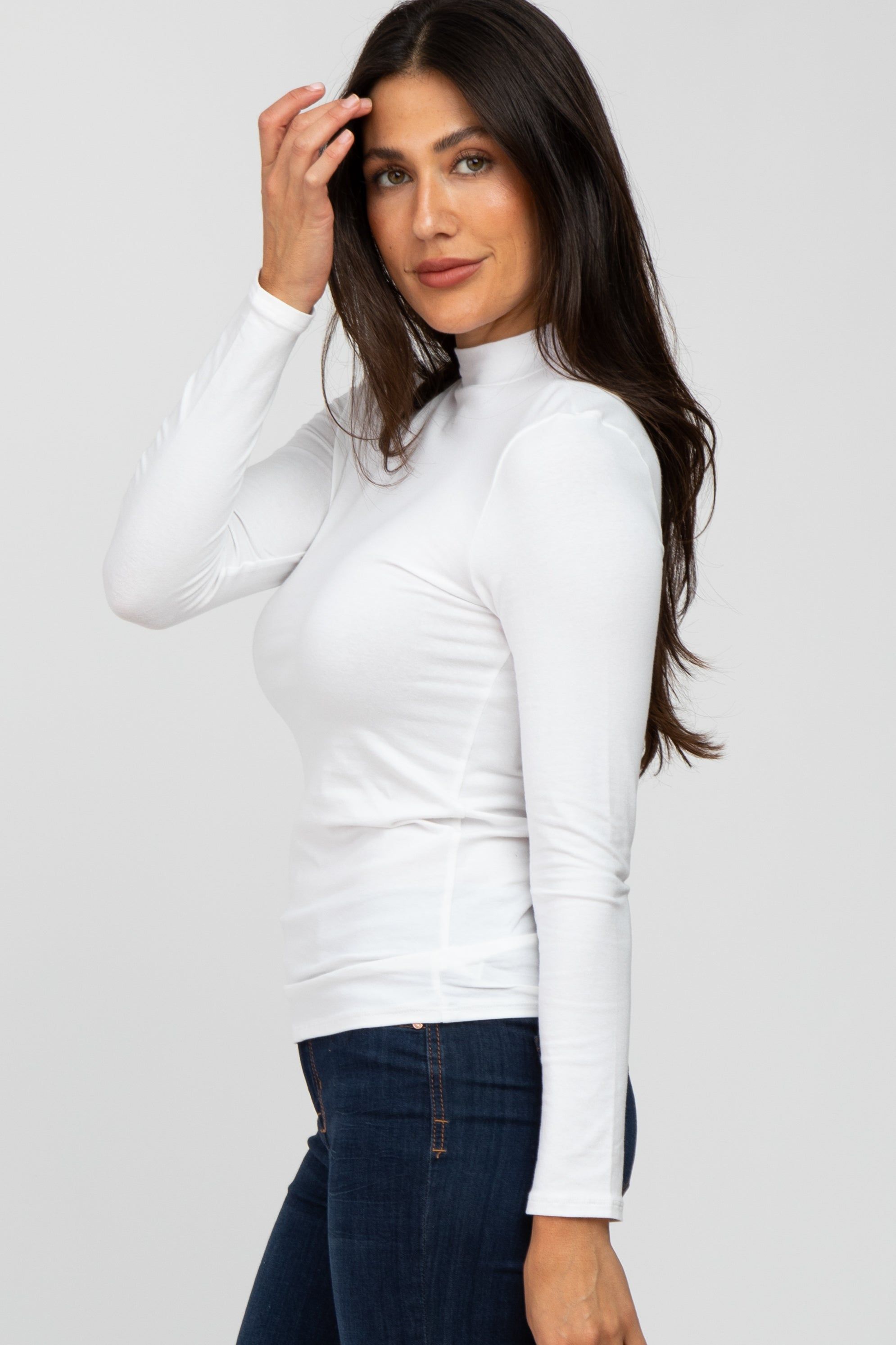 White Fitted Mock Neck Long Sleeve Top sold by Pinkblush product image thumbnail 3