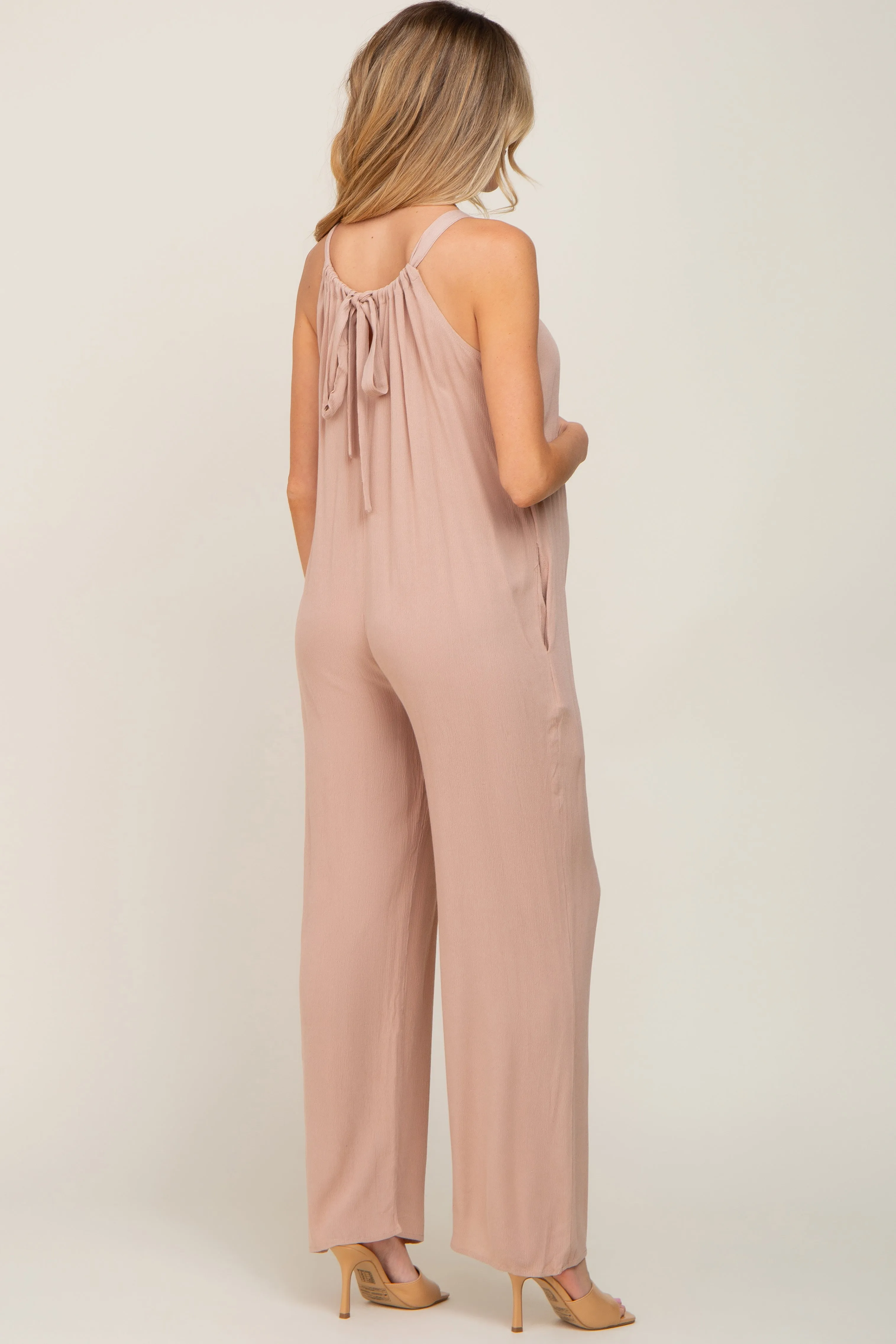 Taupe Halter Neck Maternity Jumpsuit sold by Pinkblush product image thumbnail 3