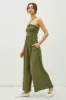 Olive Back Cutout Smocked Halter Wide Leg Jumpsuit sold by Pinkblush