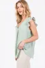 Mint Swiss Dot Flutter Sleeve V-Neck Top sold by Pinkblush