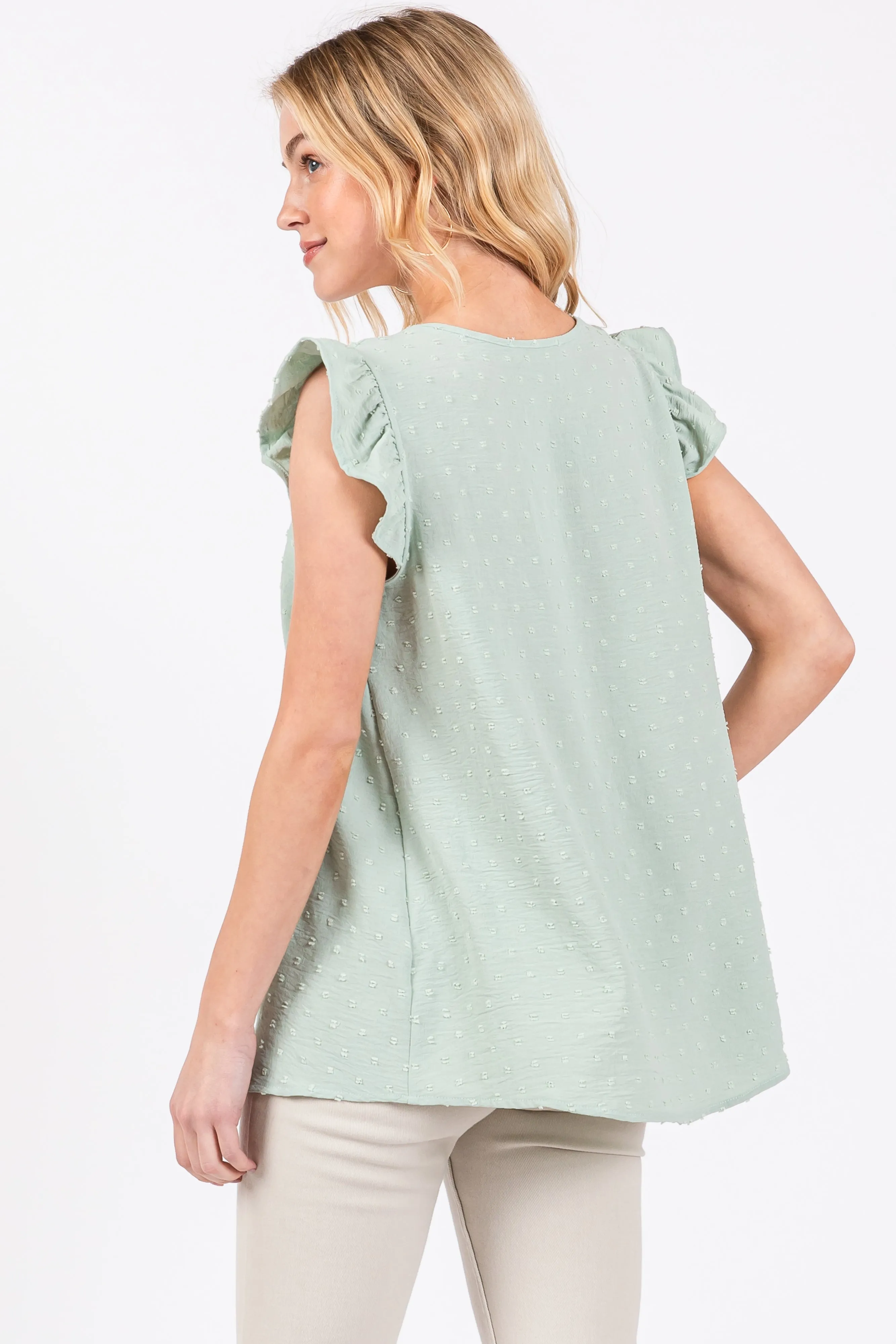 Mint Swiss Dot Flutter Sleeve V-Neck Top sold by Pinkblush product image thumbnail 3