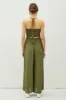 Olive Back Cutout Smocked Halter Wide Leg Jumpsuit sold by Pinkblush