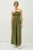 Olive Back Cutout Smocked Halter Wide Leg Jumpsuit sold by Pinkblush
