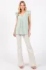 Mint Swiss Dot Flutter Sleeve V-Neck Top sold by Pinkblush