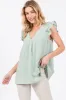 Mint Swiss Dot Flutter Sleeve V-Neck Top sold by Pinkblush