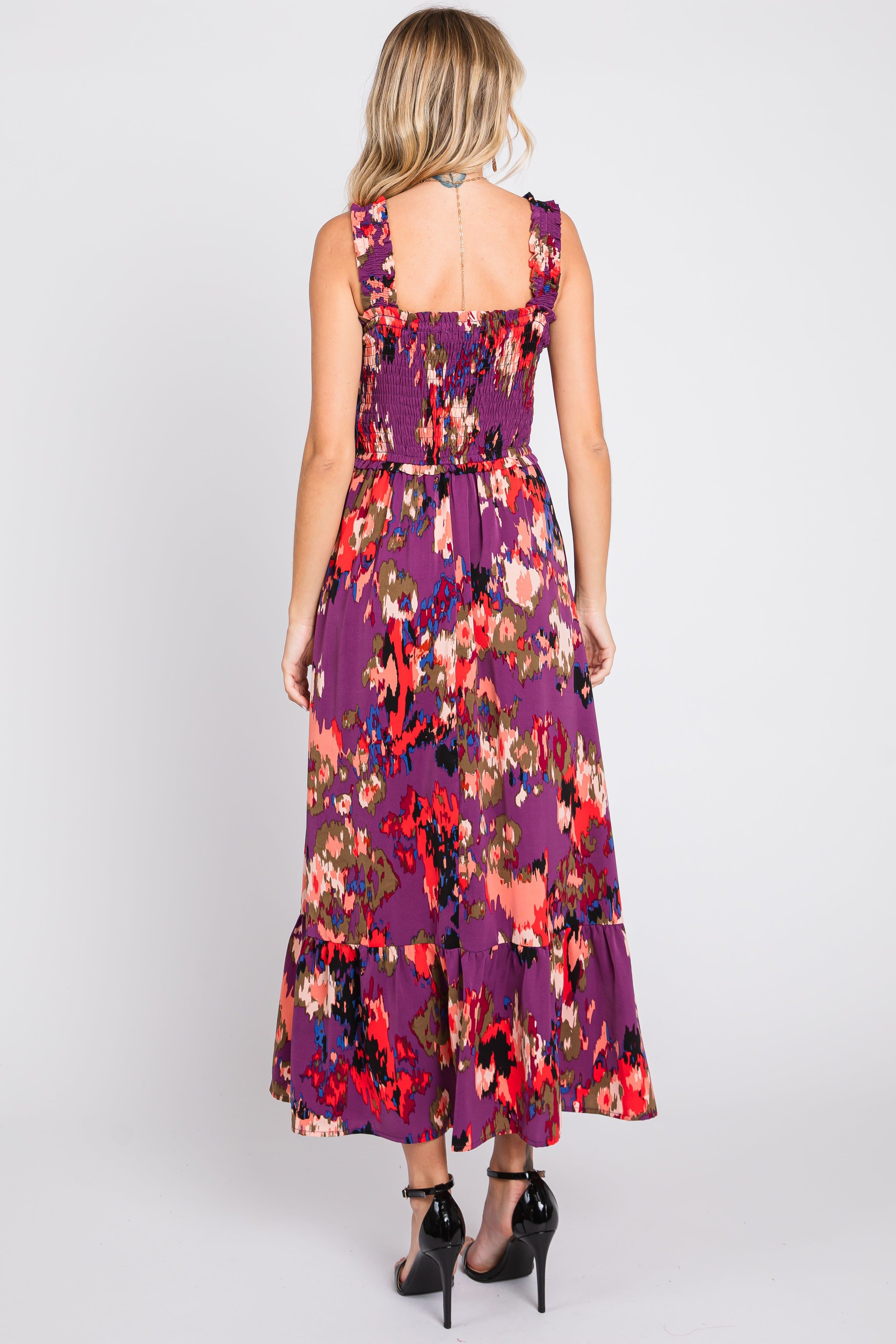 Plum Printed Smocked Midi Dress sold by Pinkblush product image thumbnail 3