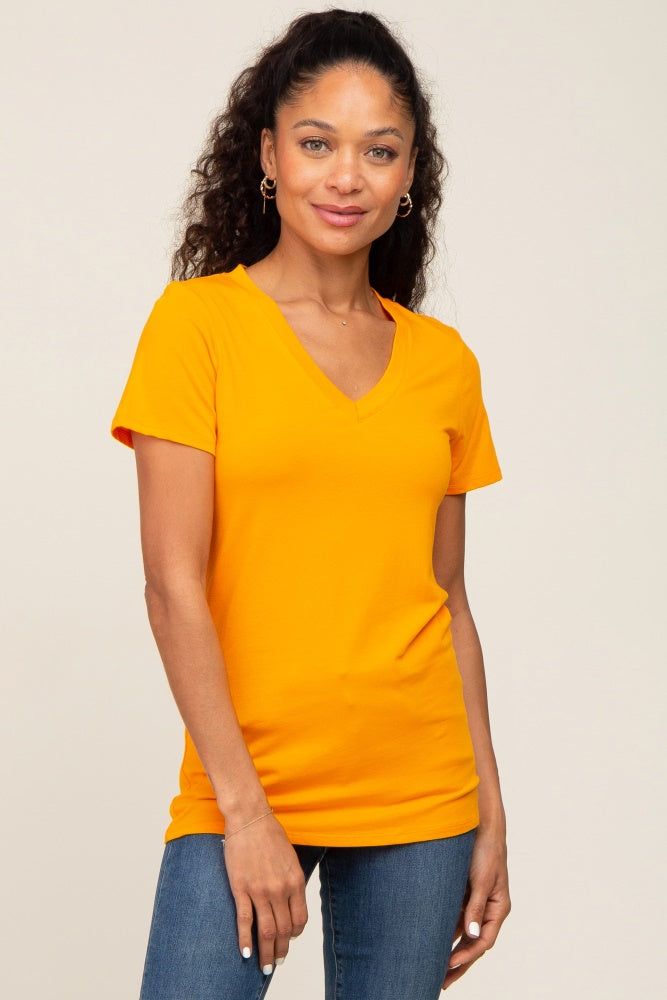 Orange Basic V-Neck Tee sold by Pinkblush