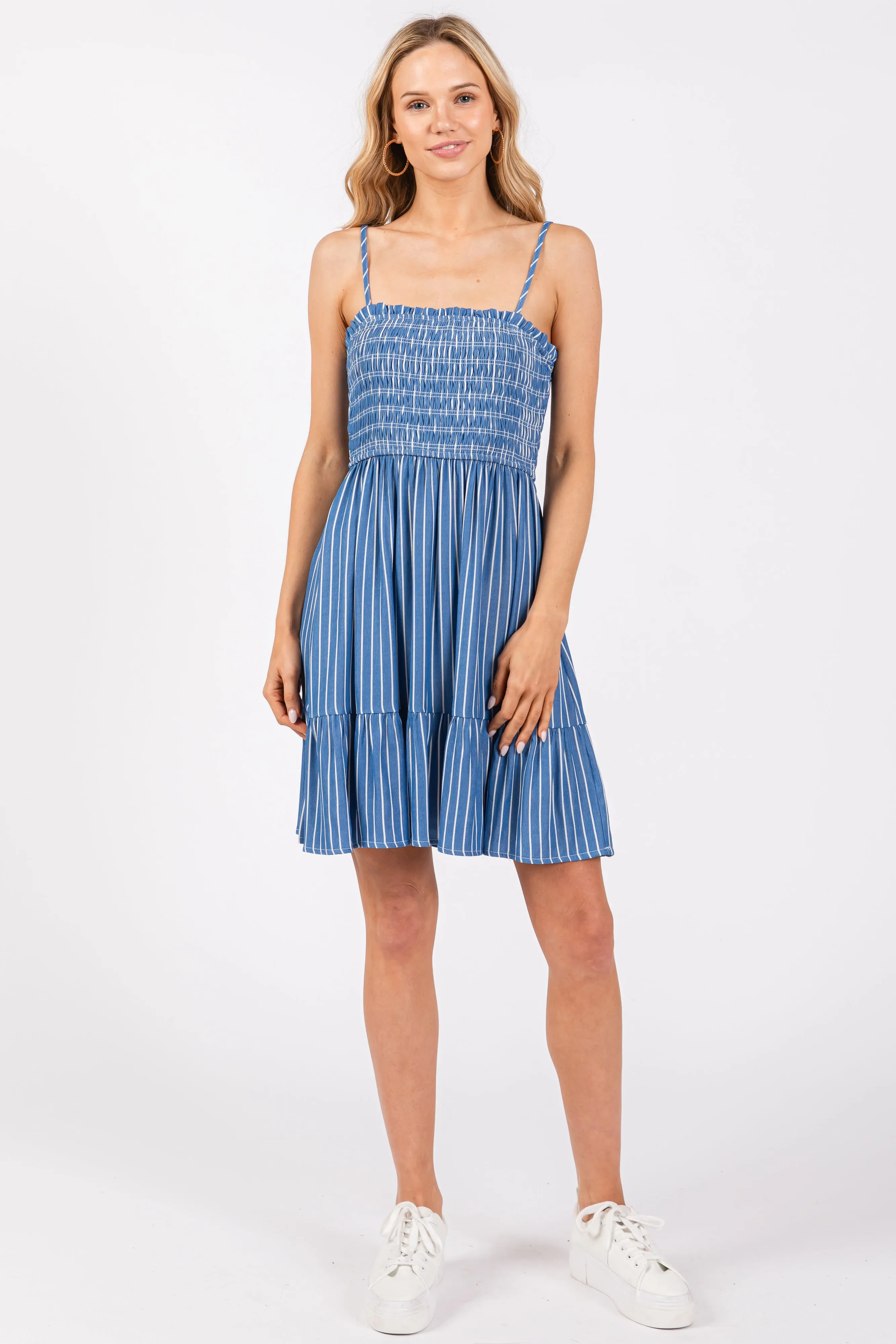 Blue Striped Ruffle Trim Dress sold by Pinkblush product image thumbnail 5