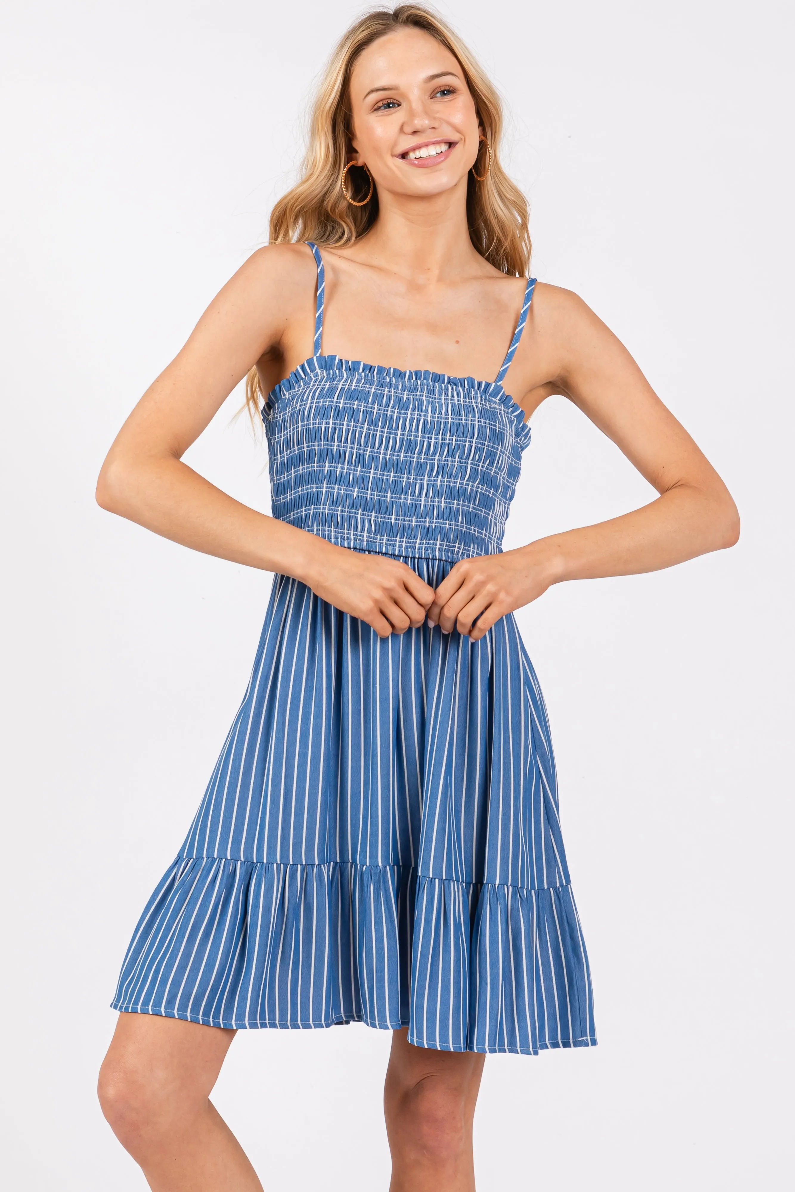 Blue Striped Ruffle Trim Dress sold by Pinkblush product image thumbnail 2