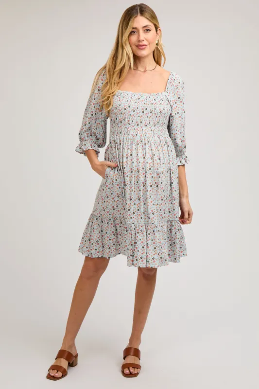 Blue Floral Smocked Maternity Dress sold by Pinkblush