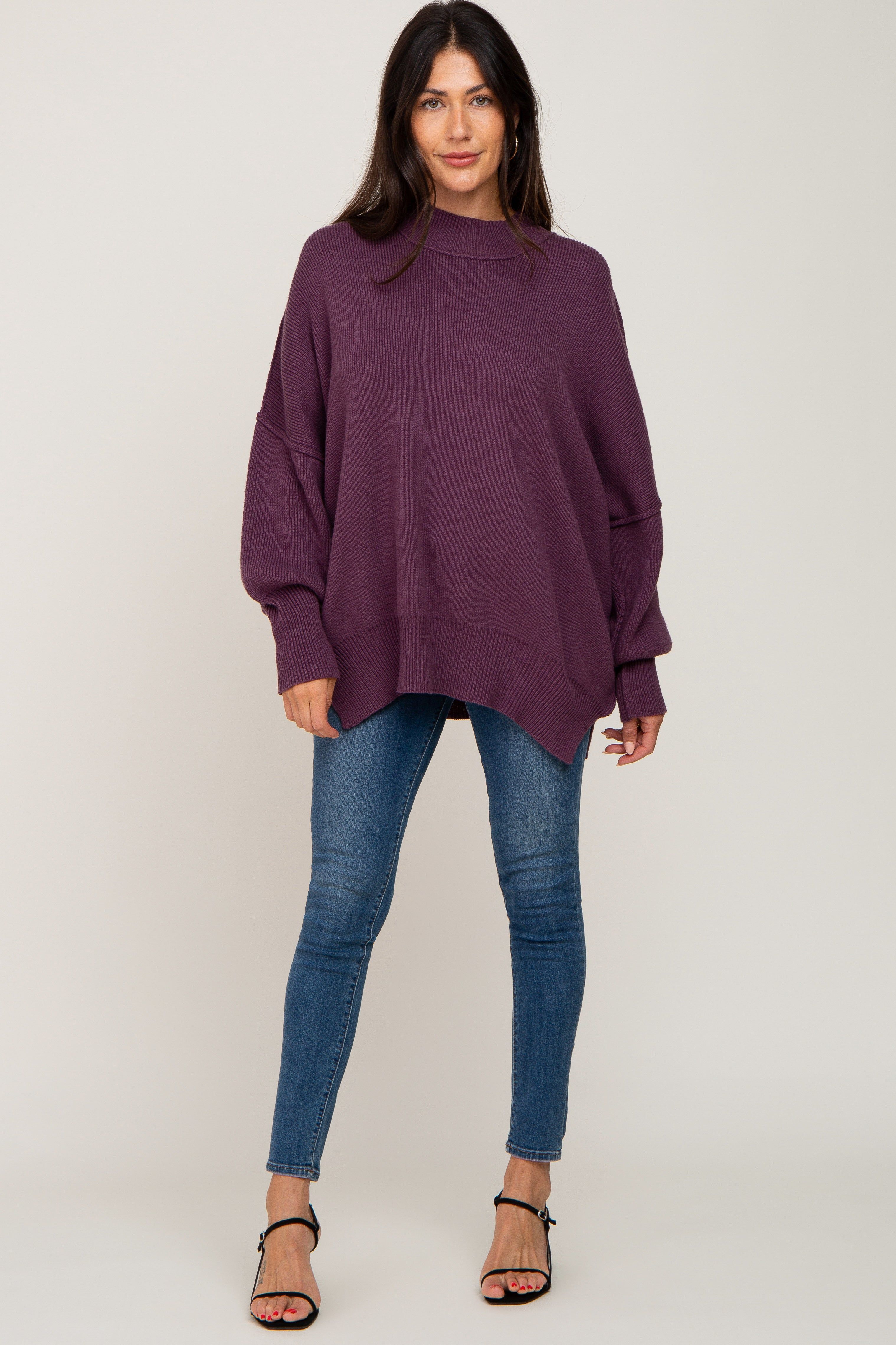 Purple Mock Neck Side Slit Oversized Sweater sold by Pinkblush product image thumbnail 5