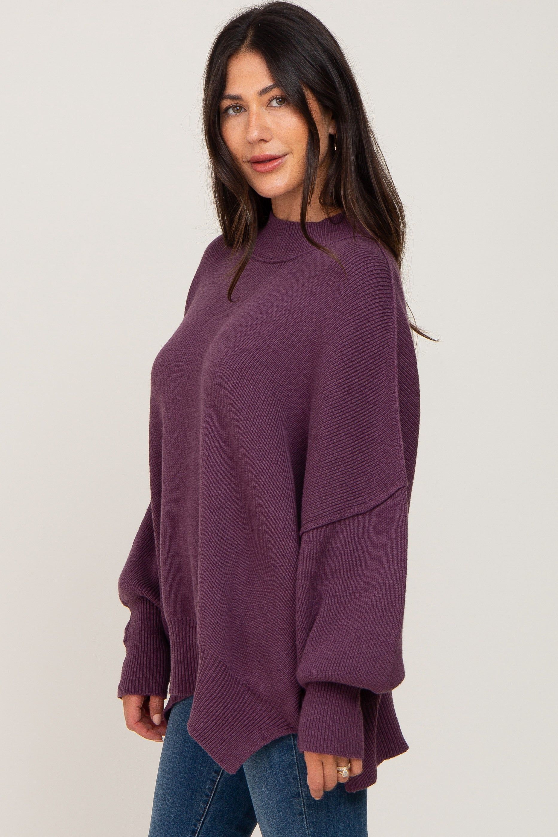 Purple Mock Neck Side Slit Oversized Sweater sold by Pinkblush product image thumbnail 2