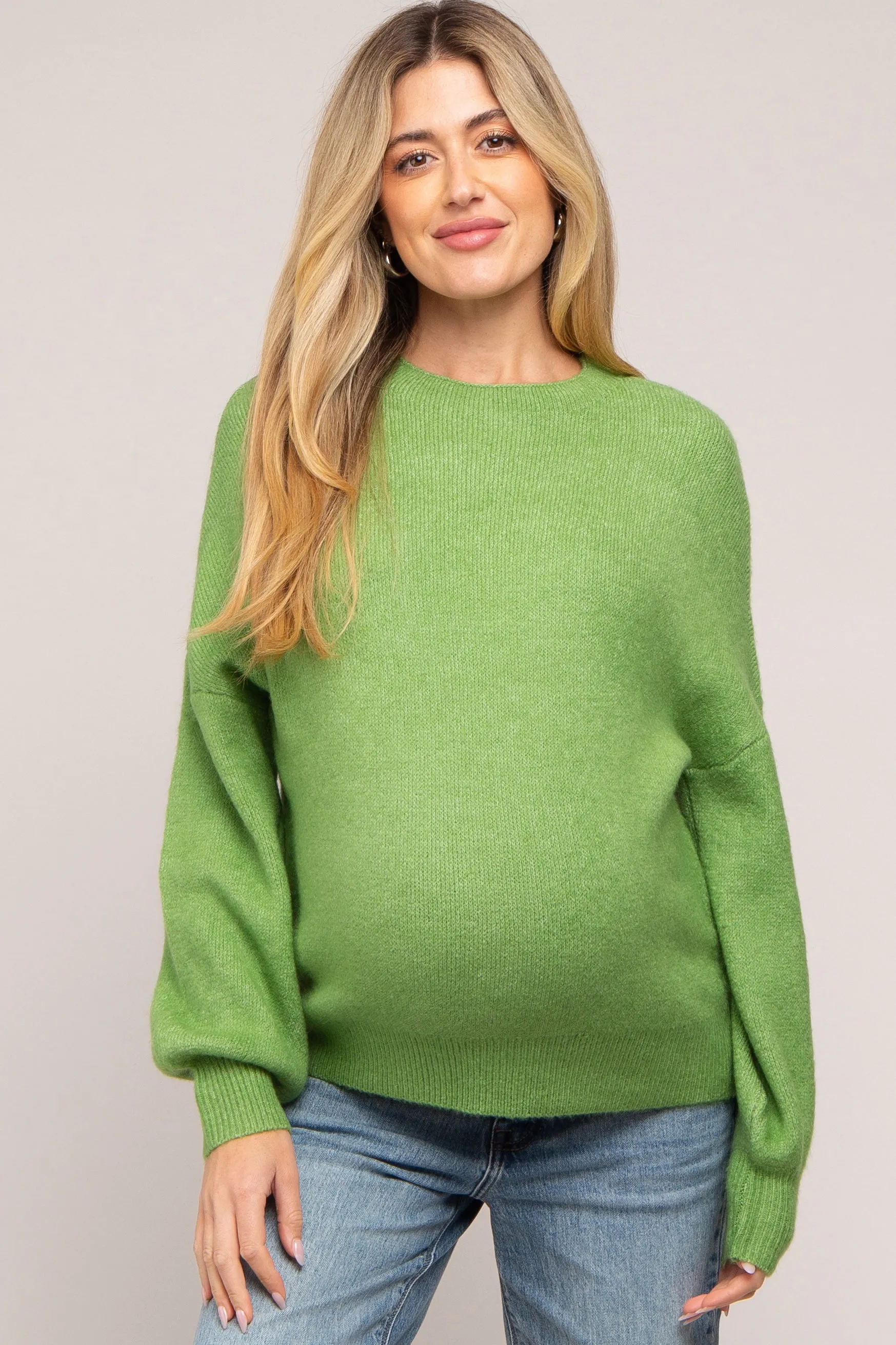 Green Bubble Sleeve Maternity Sweater sold by Pinkblush