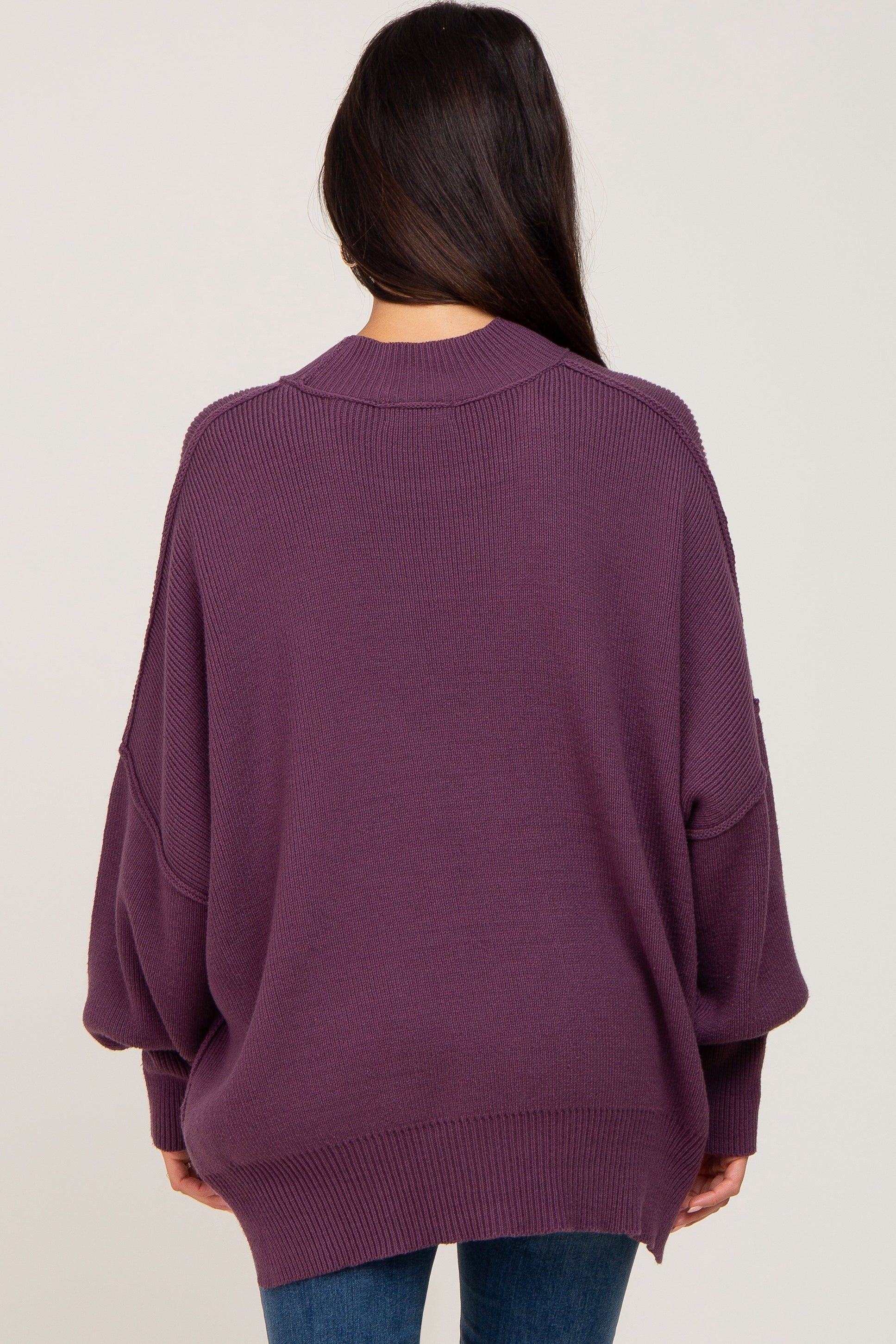 Purple Mock Neck Side Slit Oversized Sweater sold by Pinkblush product image thumbnail 3