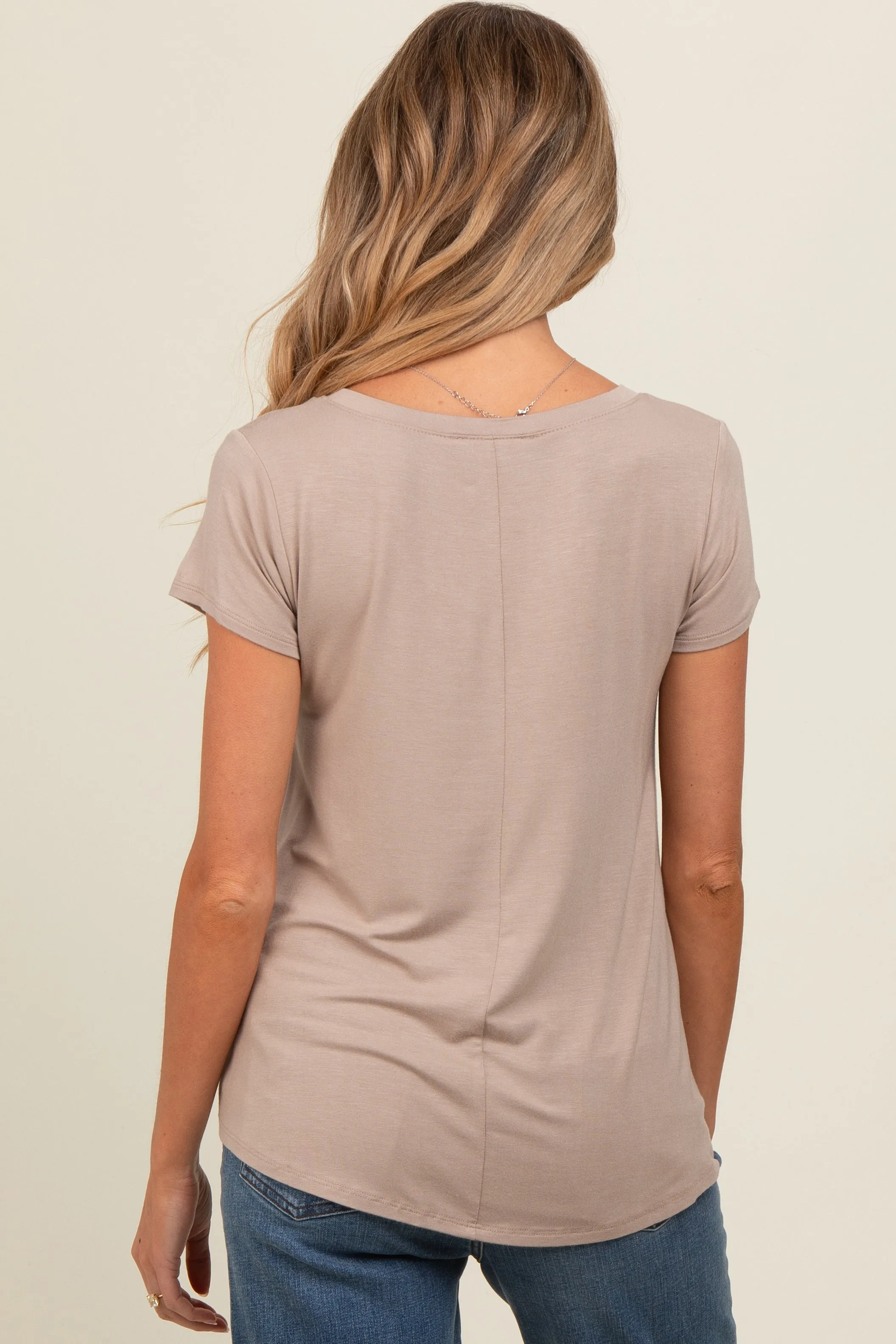 Mocha Basic V-Neck Short Sleeve Maternity Top sold by Pinkblush product image thumbnail 4