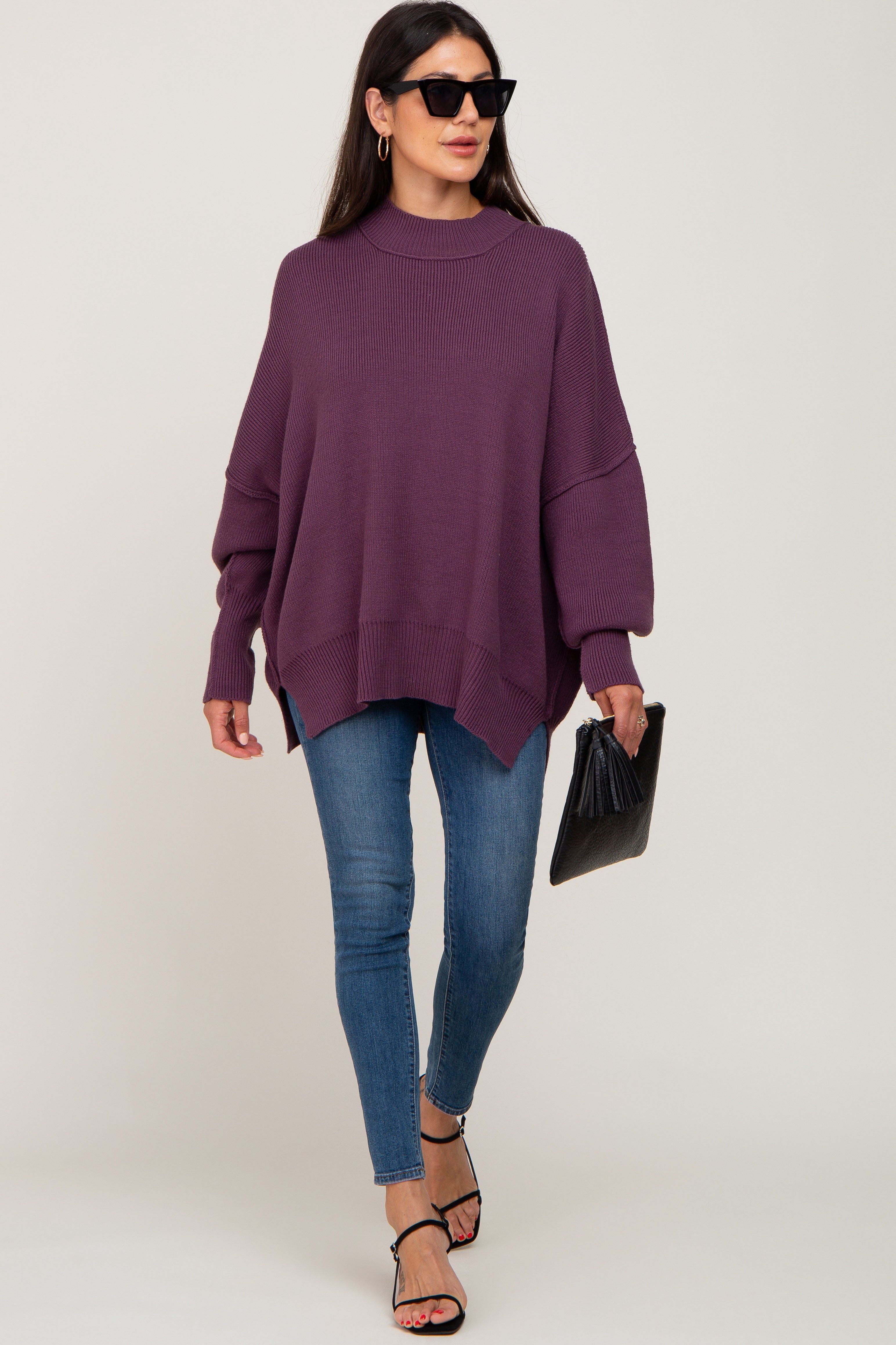 Purple Mock Neck Side Slit Oversized Sweater sold by Pinkblush product image thumbnail 4