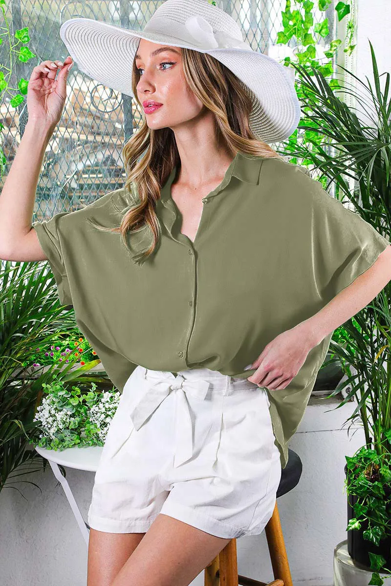 Olive Dolman Sleeve Button Down Blouse sold by Pinkblush