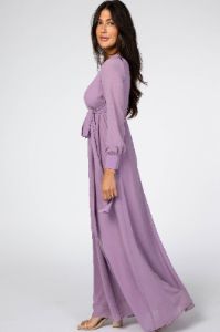Violet Chiffon Long Sleeve Pleated Maxi Dress sold by Pinkblush