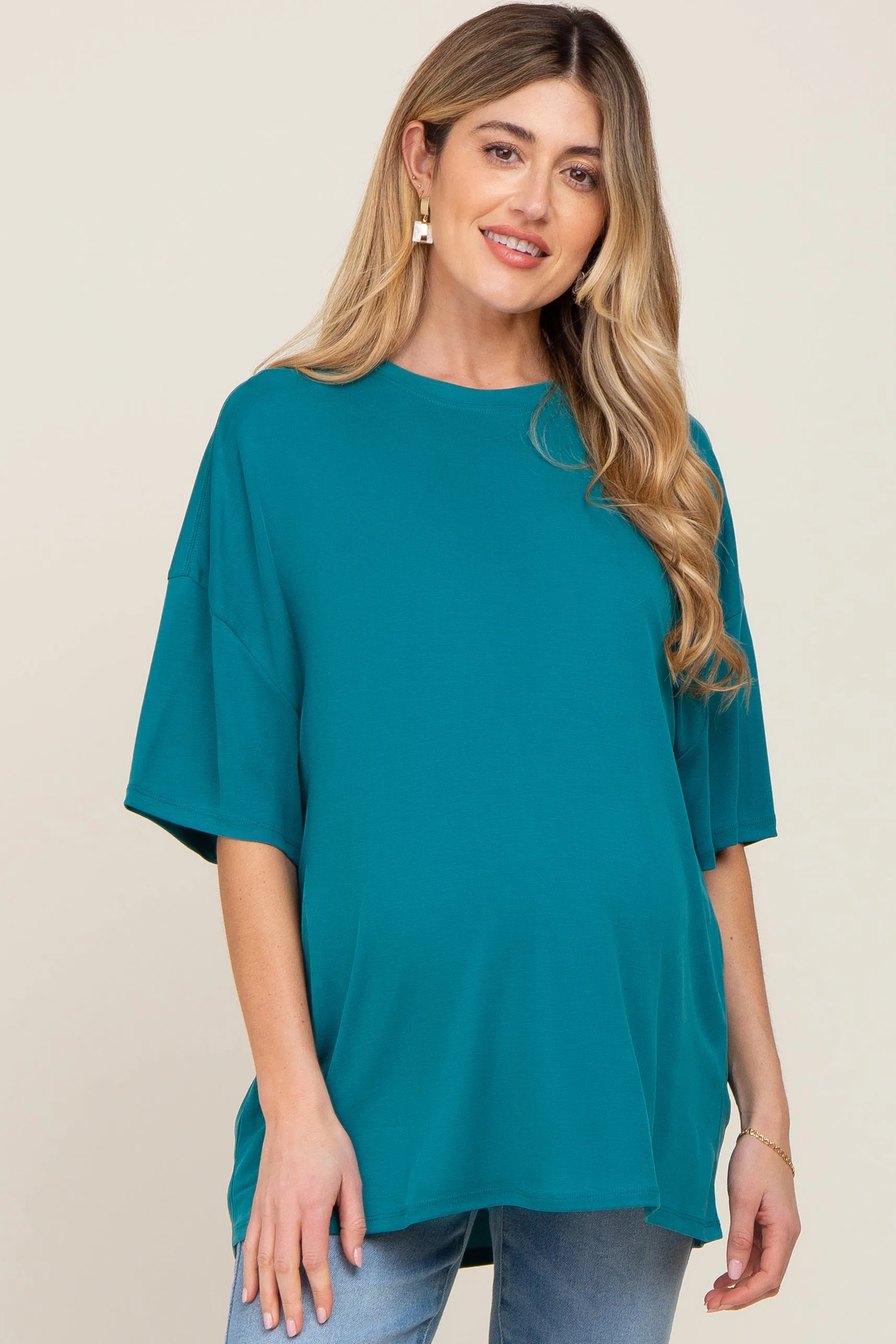 Teal Basic Oversized Maternity T-Shirt sold by Pinkblush
