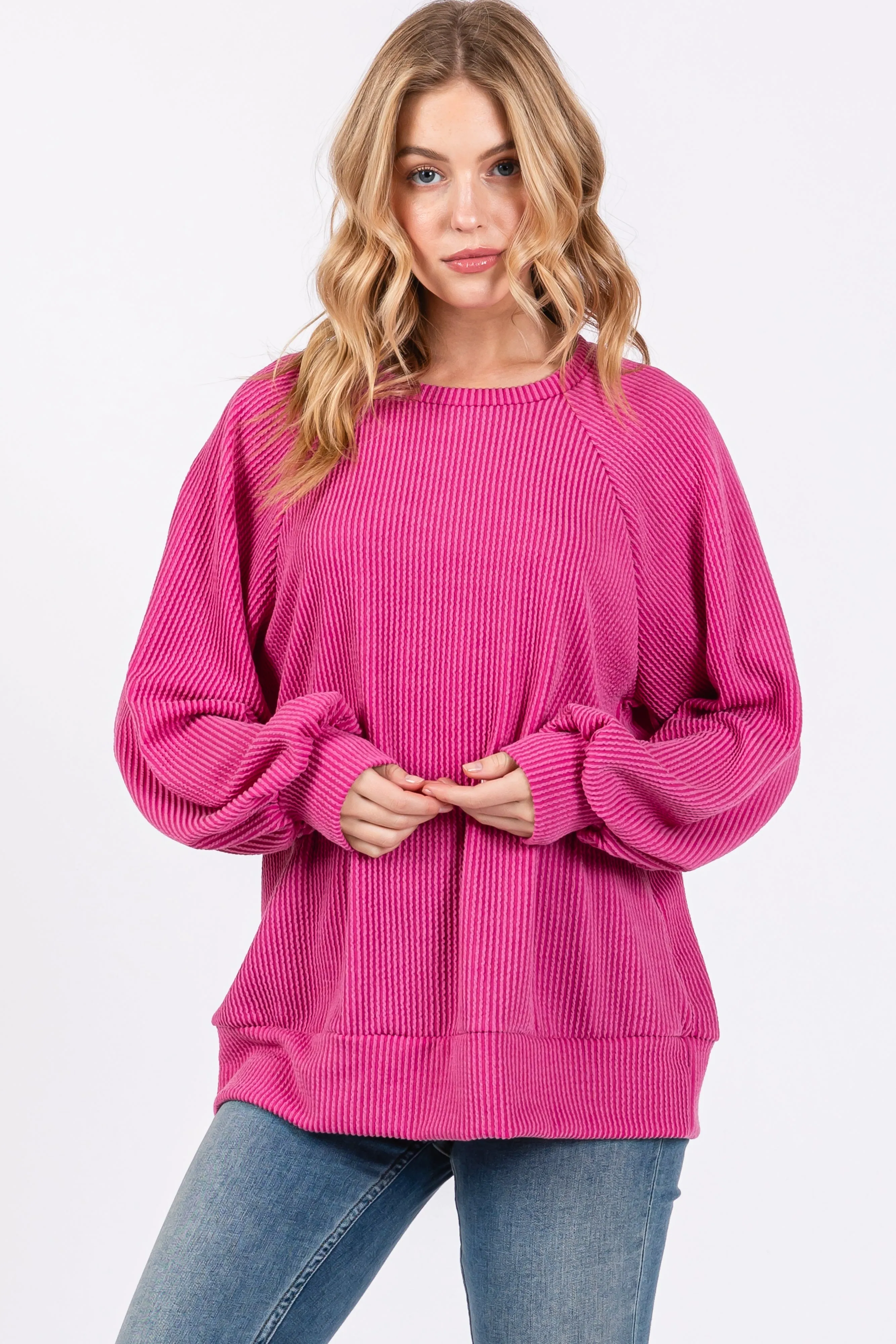 Magenta Ribbed Long Sleeve Top sold by Pinkblush product image thumbnail 2