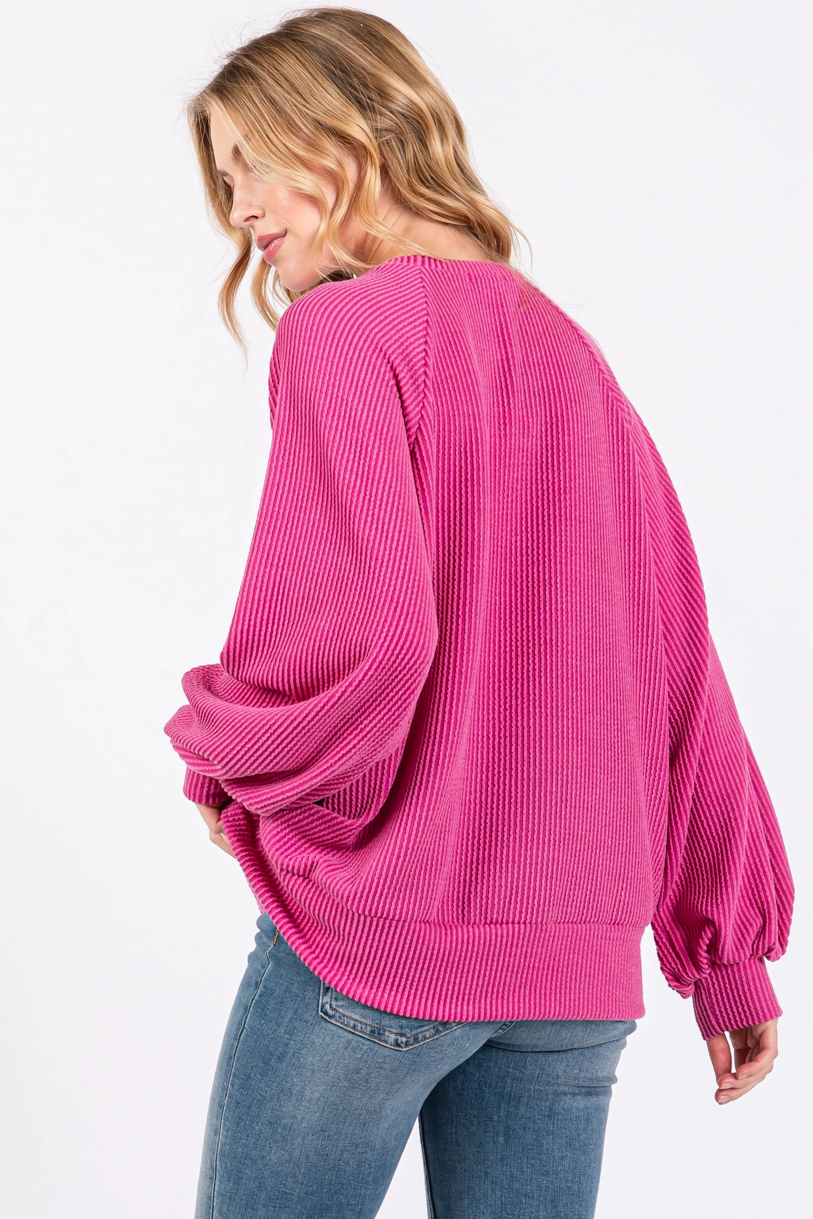 Magenta Ribbed Long Sleeve Top sold by Pinkblush product image thumbnail 3
