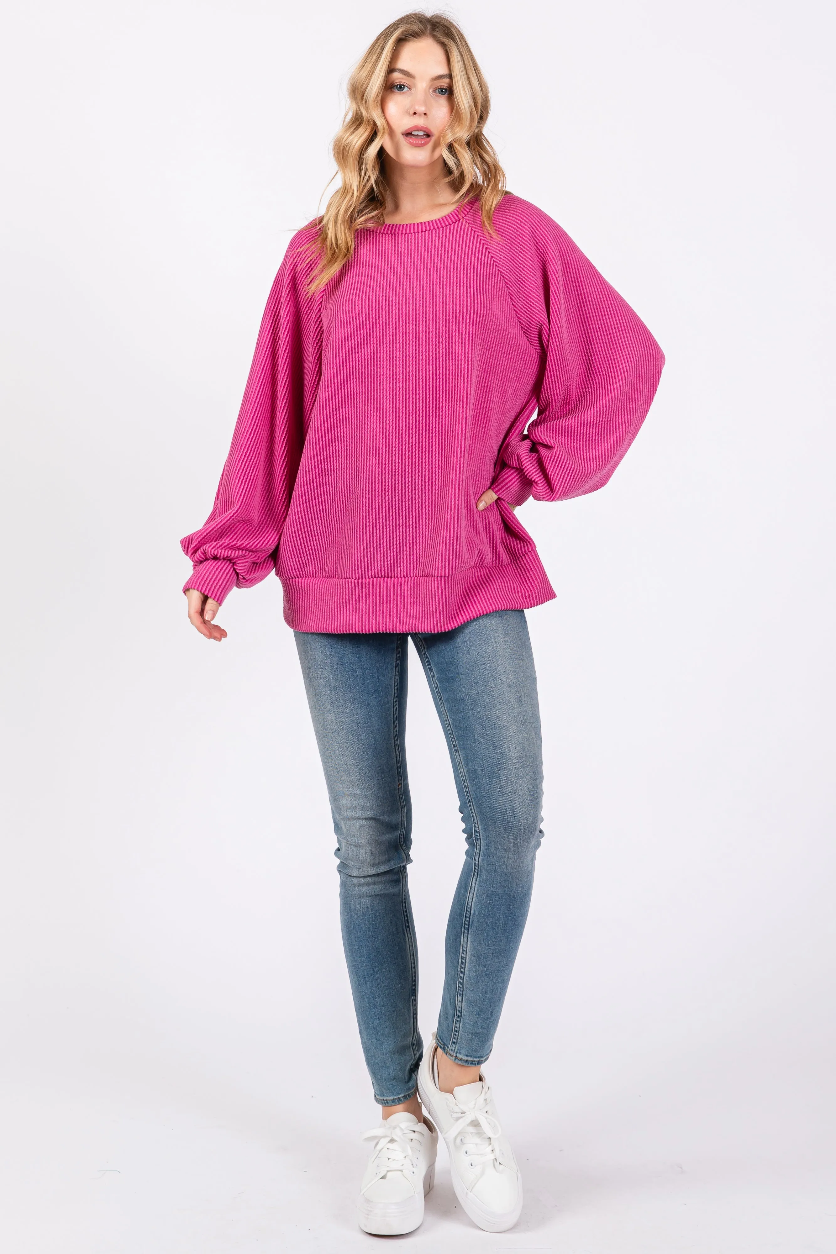 Magenta Ribbed Long Sleeve Top sold by Pinkblush product image thumbnail 4