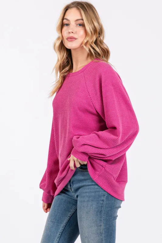 Magenta Ribbed Long Sleeve Top sold by Pinkblush