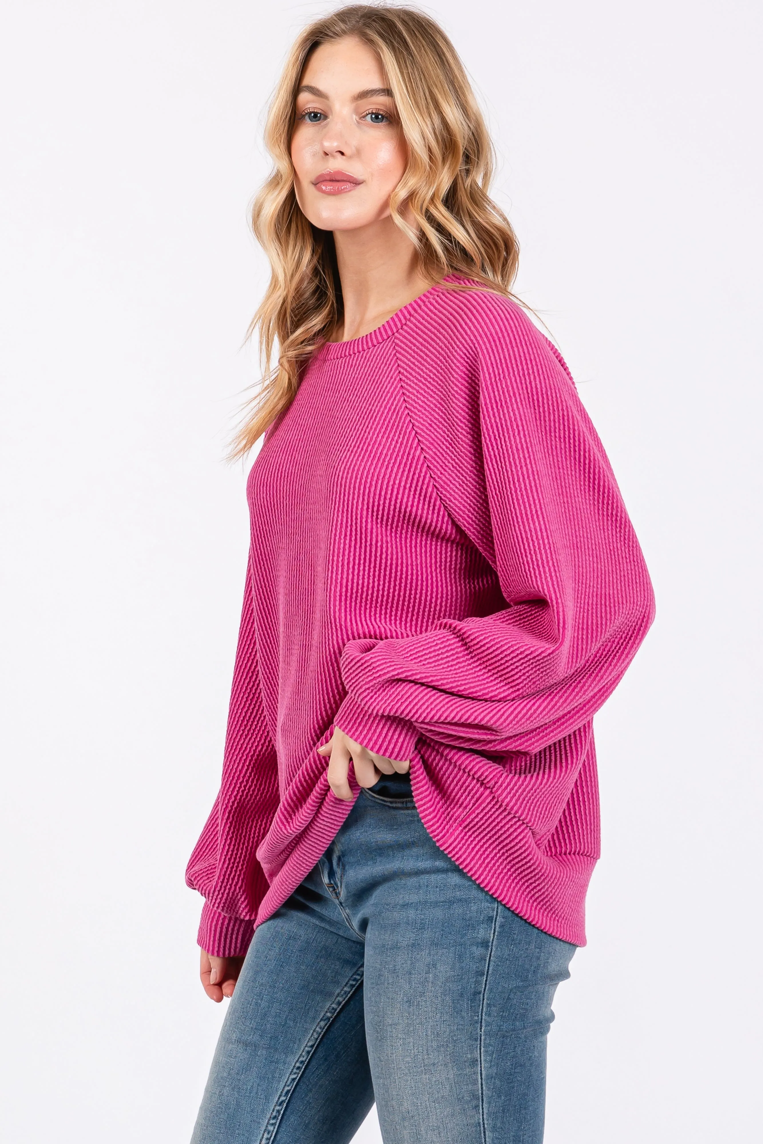 Magenta Ribbed Long Sleeve Top sold by Pinkblush