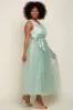 Mint Green Wrap V-Neck Waist Tie Tulle Midi Dress sold by Pinkblush