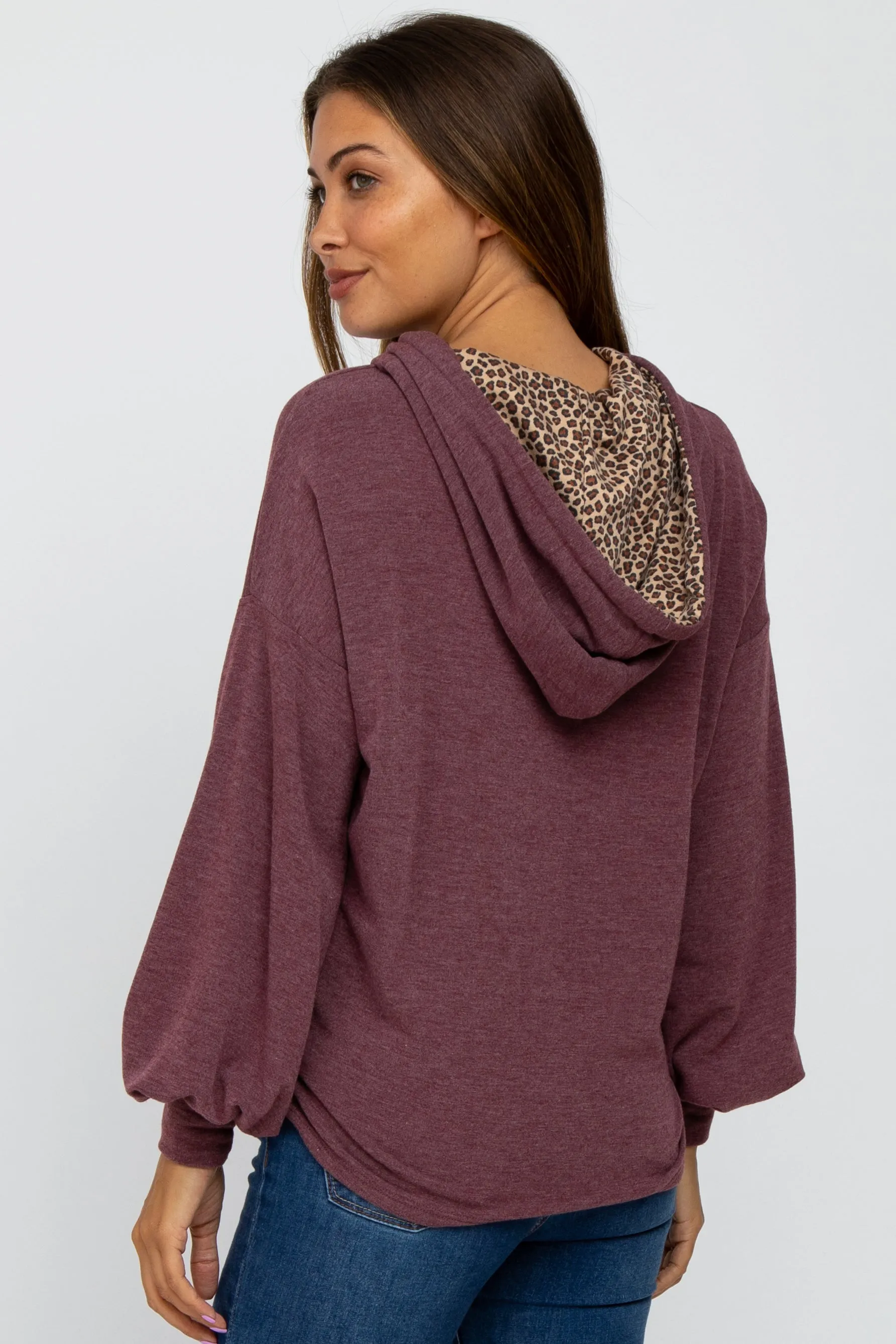 Plum Animal Print Drawstring Maternity Hooded Top sold by Pinkblush product image thumbnail 3