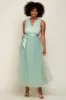 Mint Green Wrap V-Neck Waist Tie Tulle Midi Dress sold by Pinkblush