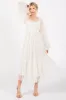 Cream Mesh Tiered Long Sleeve Maxi Dress sold by Pinkblush