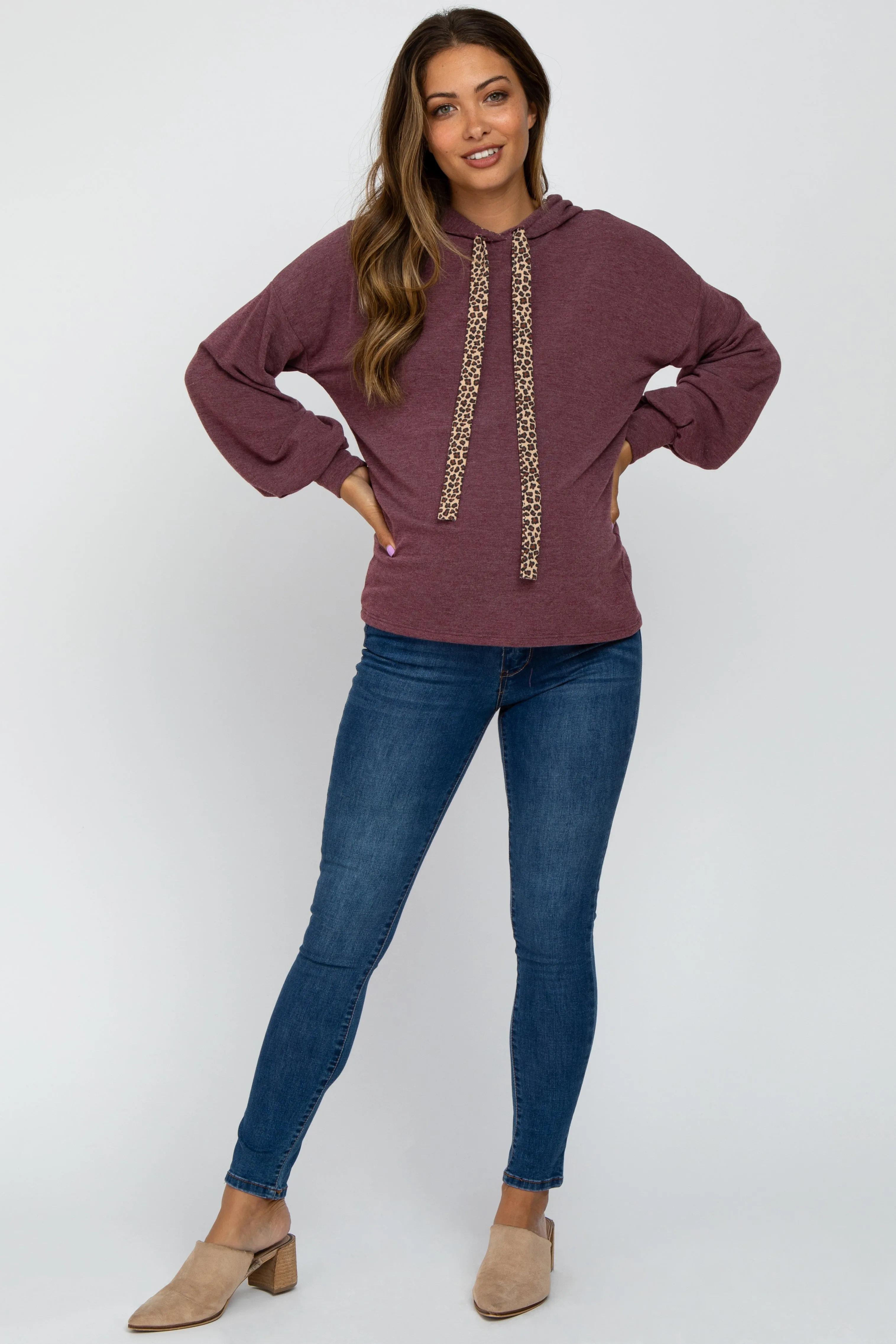 Plum Animal Print Drawstring Maternity Hooded Top sold by Pinkblush product image thumbnail 4