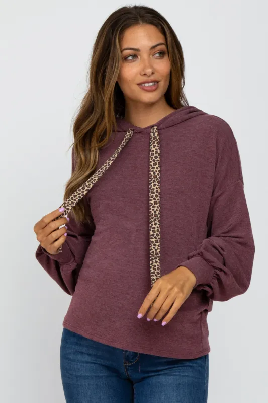 Plum Animal Print Drawstring Maternity Hooded Top sold by Pinkblush