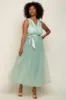 Mint Green Wrap V-Neck Waist Tie Tulle Midi Dress sold by Pinkblush