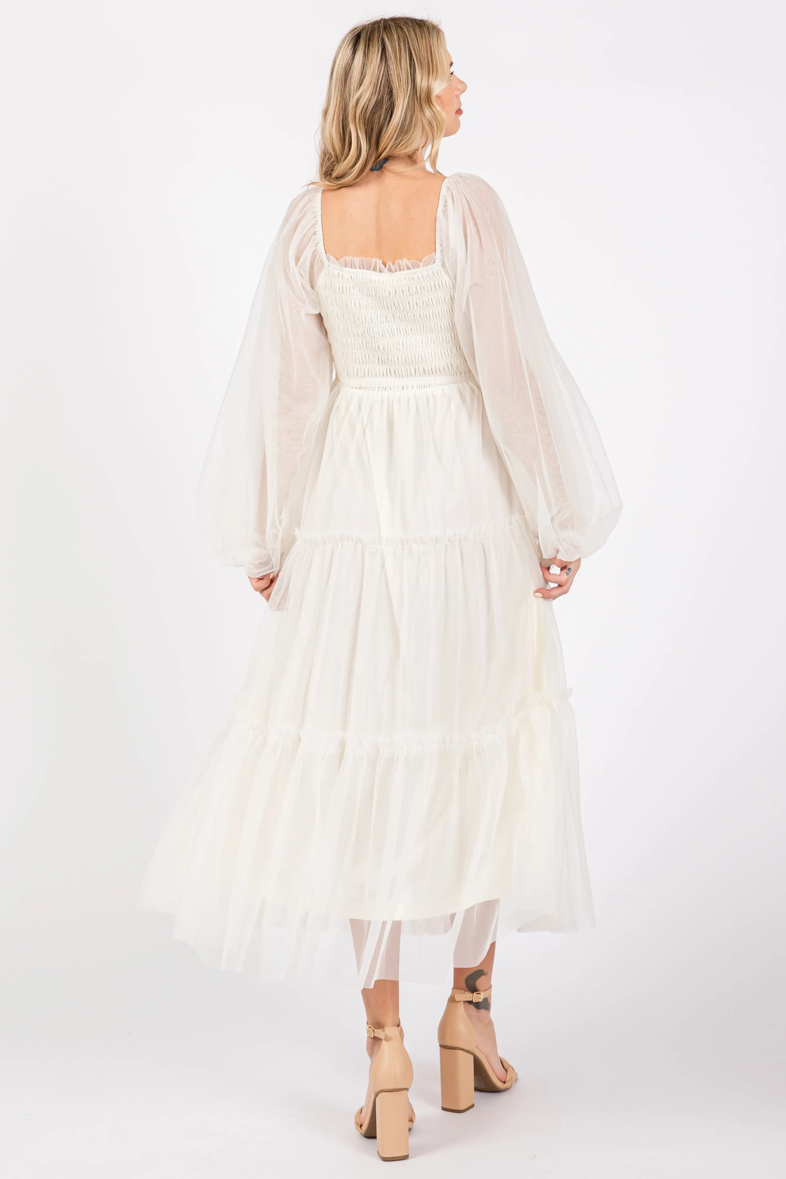 Cream Mesh Tiered Long Sleeve Maxi Dress sold by Pinkblush product image thumbnail 3