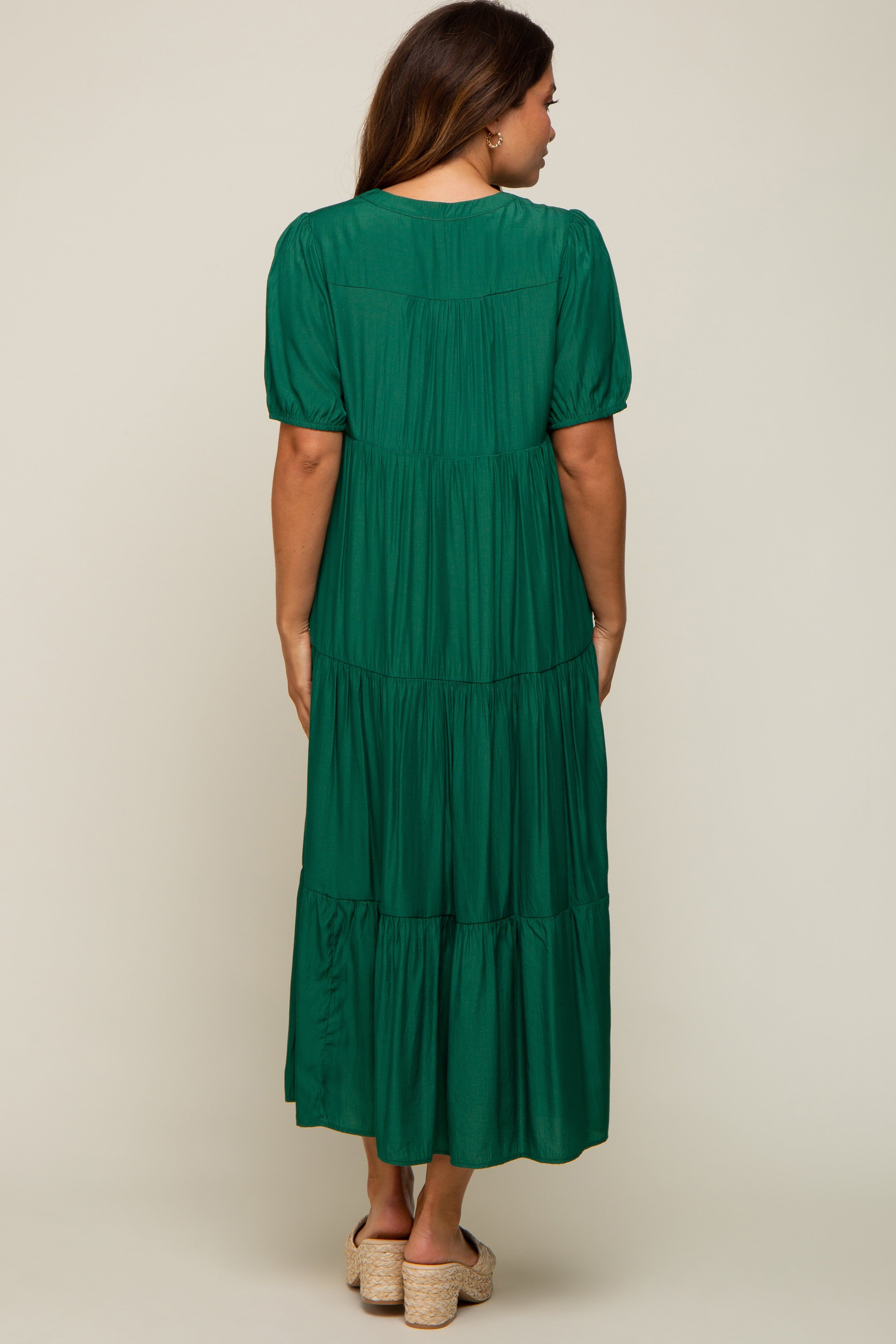 Green Tiered V-Neck Maternity Midi Dress sold by Pinkblush product image thumbnail 3
