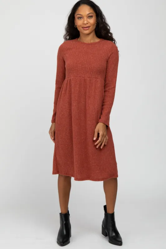 Rust Brushed Ribbed Knit Dress sold by Pinkblush