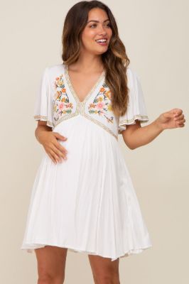 Ivory Embroidered V-Neck Maternity Dress sold by Pinkblush