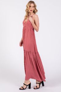 Mauve Sleeveless Lace Tiered Maxi Dress sold by Pinkblush